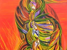 "Fire Storm" acrylic canvas 24"x36" 4 citrine ston